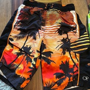 boys Large swim trunks (2) size large 10/12 & (2) swim shirts size large